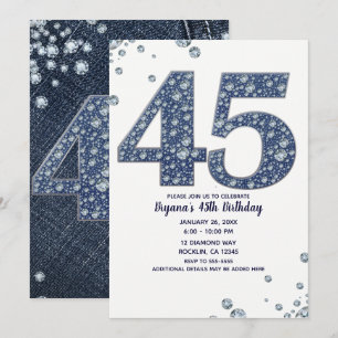 Convite Brilho de Brilhantes Denim & Diamantes 45º 45 Aniv