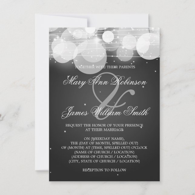 Convite Brilho de Casamento Elegante e Preto Espelho (Frente)