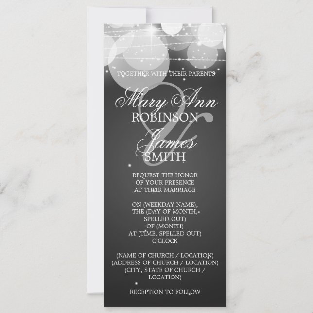 Convite Brilho de Casamento Elegante e Preto Espelho (Frente)