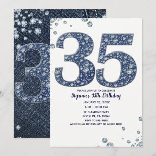Convite Brilho de Denim & Diamantes 35º 35 Aniversário