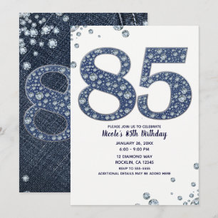 Convite Brilho de Denim & Diamantes 85º 85 Aniversário