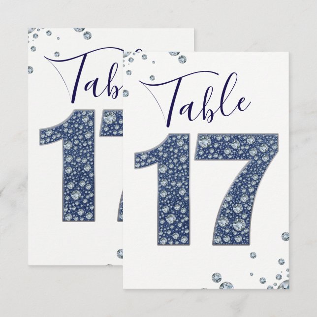 Convite Brilho de Denim & Diamantes Número da Mesa 17 (Frente/Verso)