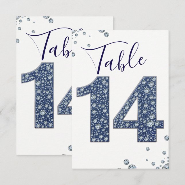 Convite Brilho de Denim e Diamantes Mesa Número 14 (Frente/Verso)