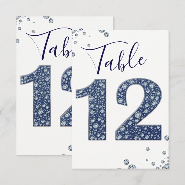 Convite Brilho de Denim e Diamantes Número da Mesa 12 (Frente/Verso)