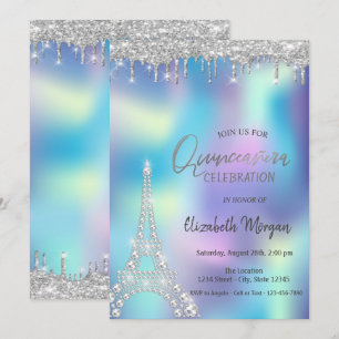 Convite Brilho de Diamantes da Torre Eiffel Quinceanera