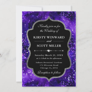 Convite Brilho de Glitter Roxo Casamento Elegante