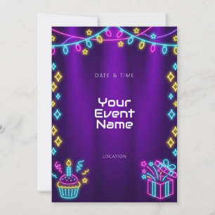 Convite Brilho de Grinalda de Neon em Veludo Roxo