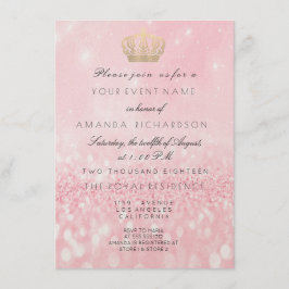 Convite Brilho de Ouro Rosa Coroa Brilho Real 16º Casament