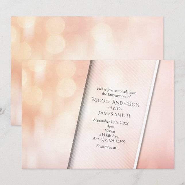 Convite Brilho de Pêssego Elegantes Luzes Bokeh Festa de N (Frente/Verso)