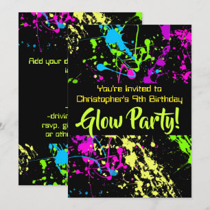 Convite Brilho de pintura neon/Festa de aniversário de et