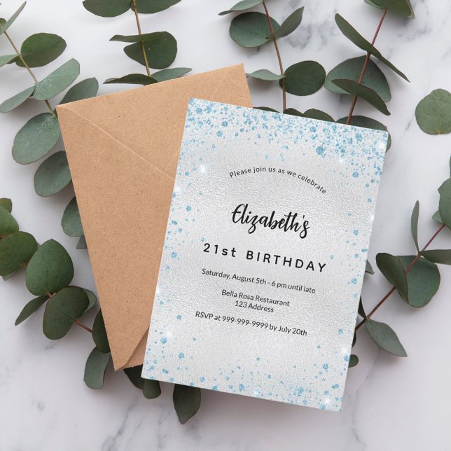 Convite Brilho de prata de aniversário (Criador carregado)