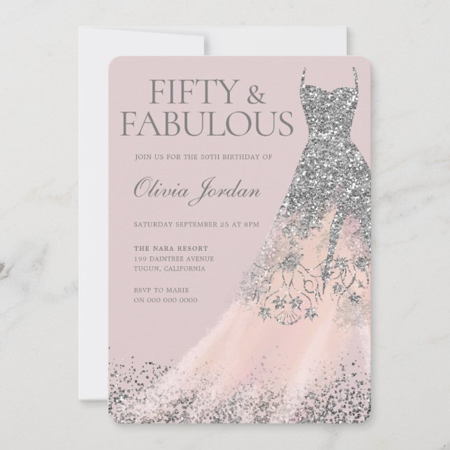 Convite Brilho de prata e Festa de aniversário 50 (Frente)