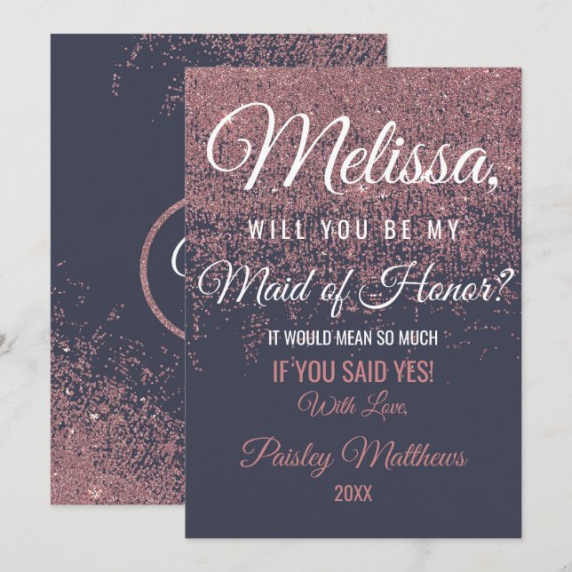 Convite Brilho de Rosa Dourado Brilhos Azul Marinho Dama d (Frente/Verso)