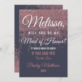 Convite Brilho de Rosa Dourado Faíscas Azul Marinho Dama d