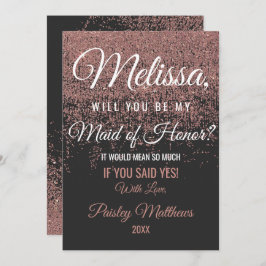 Convite Brilho de Rosa Dourado Faíscas Preto Dama de Honra