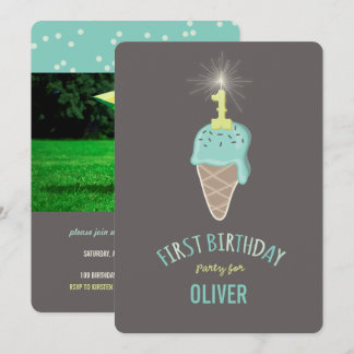 Convite Brilho de Sorvete de Hortelã Aniversário de 1 Ano