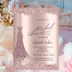 Convite Brilho Diamantes Vestido Rosa Dourado Chá de Noiva