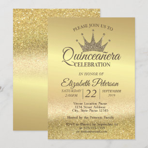Convite Brilho Dourado Bokeh Ombre,Tiara,Festa Quinceañera