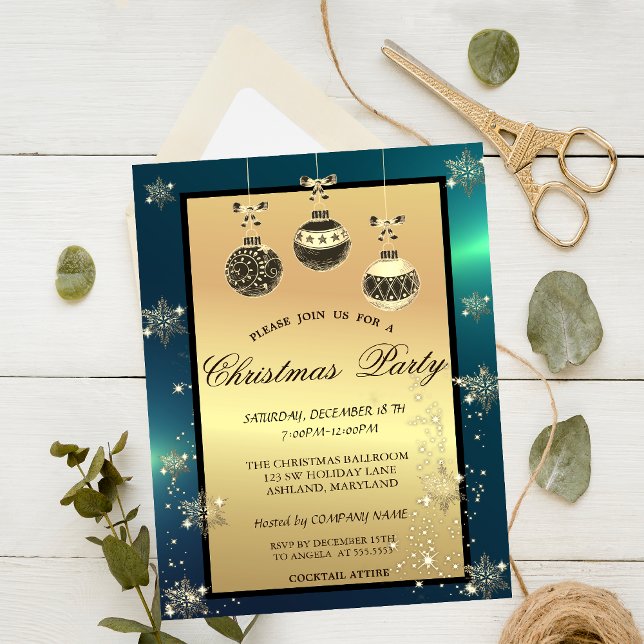 Convite Brilho Dourado, Bolas de Natal Verde Festa de Nata (Criador carregado)