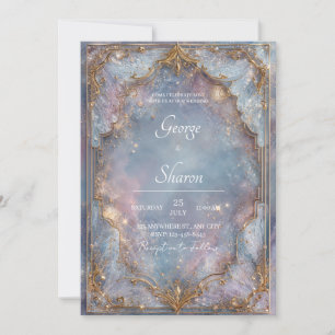 Convite Brilho Dourado Celestial Azul Encantado Casamento