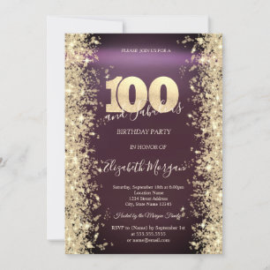 Convite Brilho Dourado Diamantes Borgonha 100º Aniversário