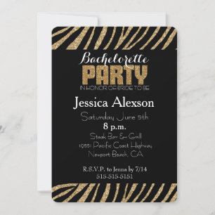 Convite Brilho Dourado e preto Bachelorette do impressão