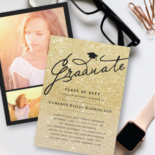 Convite Brilho Dourado Estiloso Graduado Festa de Formatur