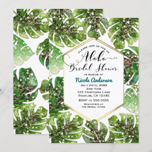 Convite Brilho Dourado Faíscas Folhas Tropicais Chá de Noi