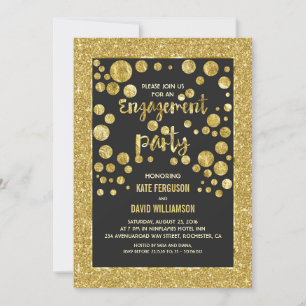 Convite brilho dourado falso e festa de noivado de confete