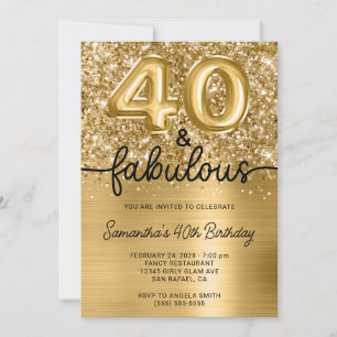 Convite Brilho Dourado Glam 40 e Fabuloso