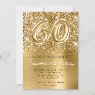 Convite Brilho Dourado Glam Número 60 Anos
