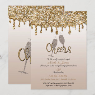 Convite Brilho Dourado Gotejante Glamouroso e Espumante Ch