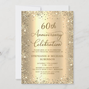 Convite Brilho Dourado Metálico Aniversário de 60 Anos de 