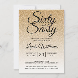 Convite Brilho Dourado Ombre 60 e 60th aniversário Sassy