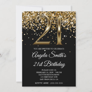 Convite Brilho Dourado Preto Olhar Metálico 21º Aniversári