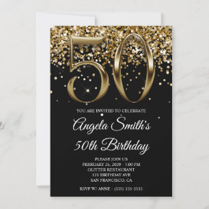 Convite Brilho Dourado Preto Olhar Metálico 50º Aniversári