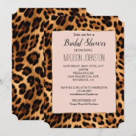 Convite Brilho Dourado Rosa Bege Estampa de Leopardo Chic