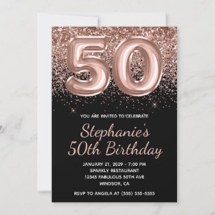 Convite Brilho Dourado Rosa Brilhante Número 50 Aniversári