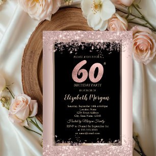 Convite Brilho Dourado Rosa Chic Faíscas 60º Aniversário