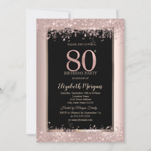 Convite Brilho Dourado Rosa Chic Faíscas Aniversário de 80