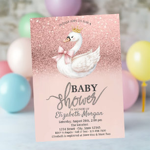 Convite Brilho Dourado Rosa, Coroa de Arco de Cisne Baby S