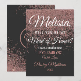 Convite Brilho Dourado Rosa Faíscas Preto Dama de Honra