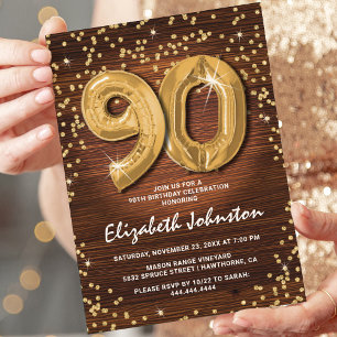 Convite Brilho Dourado Rústico Aniversário de 90 anos