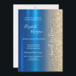 Convite Brilho Dourado simples Azul Metálico Doce 16<br><div class="desc">Ouro elegante brilho num fundo metálico azul.</div>