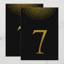 Brilho dourado simples e número de mesa preto 7