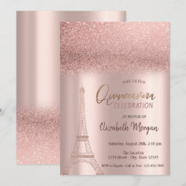 Convite Brilho em Degradê Dourado Rosa, Quinceanera Torre