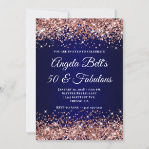 Convite Brilho em Rosa Dourado Azul Naval Ombre 50 & Fabul