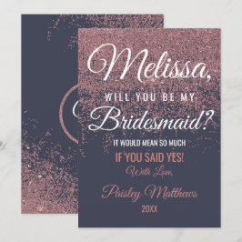 Convite Brilho em Rosa Dourado Brilho de Azul-Marinho Dama