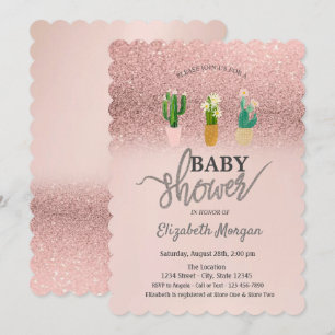 Convite Brilho em Rose Gold Bokeh, Chás de Bebê de Plantas