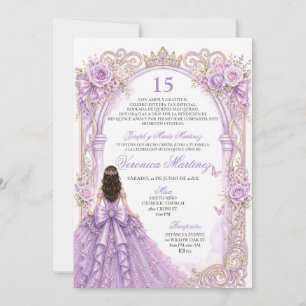 Convite Brilho Espanhol Roxo Floral Princesa Arco 15 Anos